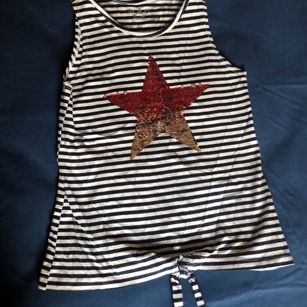 Striped Tank Top with Sequin Star - Black & White Size L (10/12)